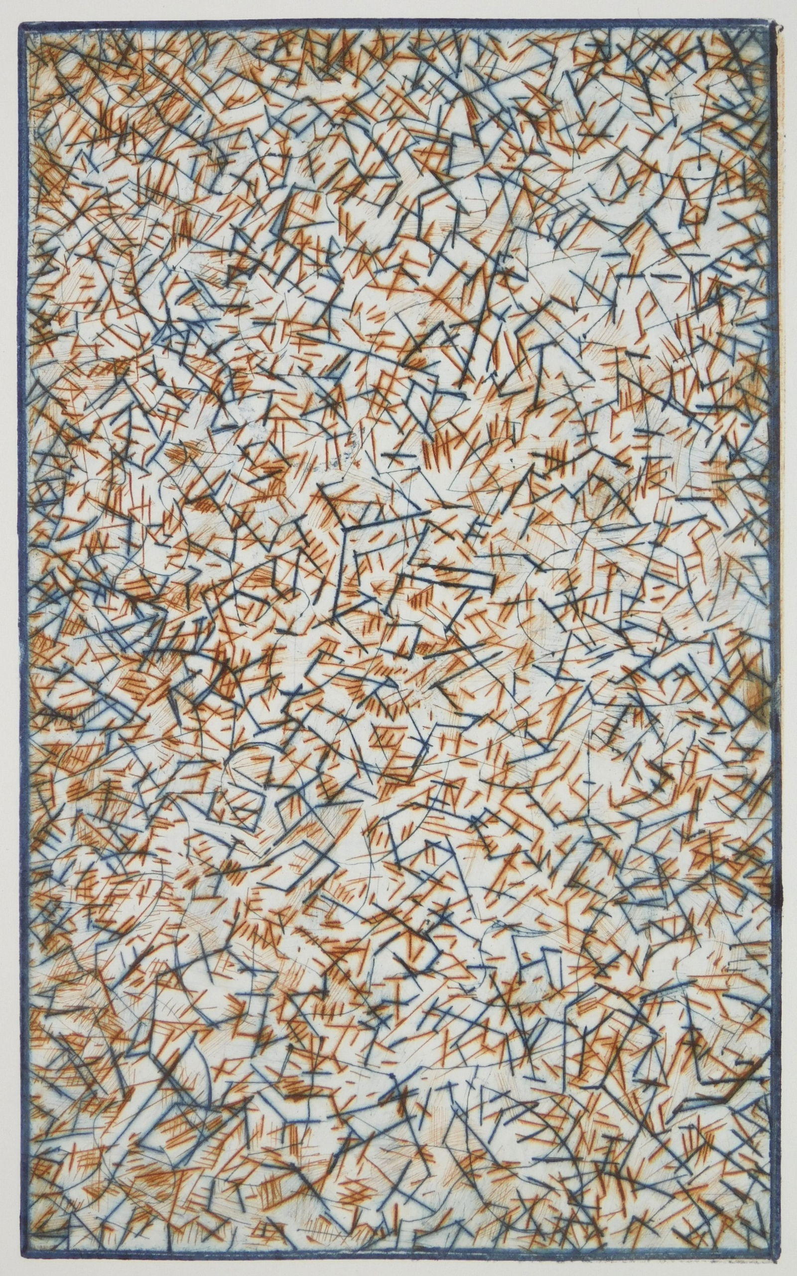 Mark Tobey (American, 1890-1976) drypoint: Penses Germinales drypoint in colors, 1972, signed in pencil, The Print Club of Cleveland Special Publication for 1973. 9 3/8 x 5 3/4'' Provenance: Private collection- Cleveland He
