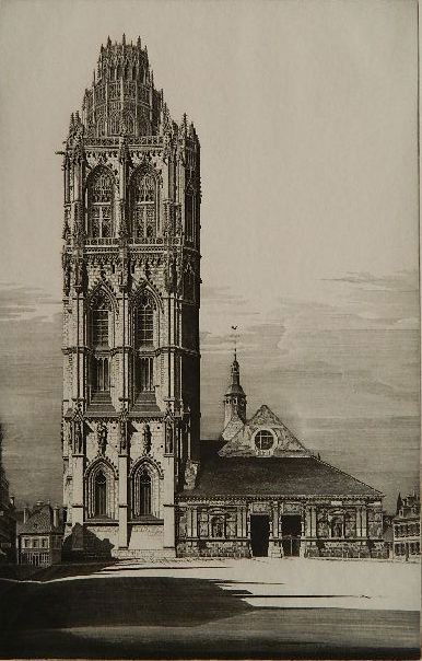 John Taylor Arms etching: John Taylor Arms (American 1887-1953)- ''Aspiration, Le Madelein'' (Fletcher 329)- etching, 1939, signed, dated and inscribed 'V' in pencil, very good condition. 15 7/16 x 10''