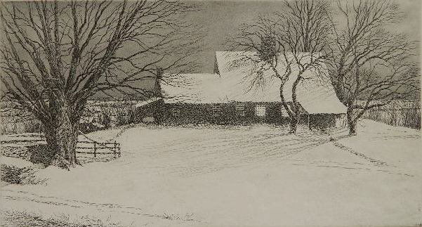 Kerr Eby etching and aquatint: Kerr Eby (American 1889-1946)- ''Driftway, Moonlight'' (Giardina 169)- etching and aquatint, 1931, signed in pencil, edition of 100. 8 5/8 x 15 9/16''