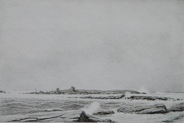 Kerr Eby etching and sandpaper ground: Kerr Eby (American 1889-1946)- ''Little Hall's Island (Friendship, Maine)'' (Giardina 199)- etching and sandpaper ground, 1940, signed and annotated 'imp' in pencil, edition of 100. 10 x 15''