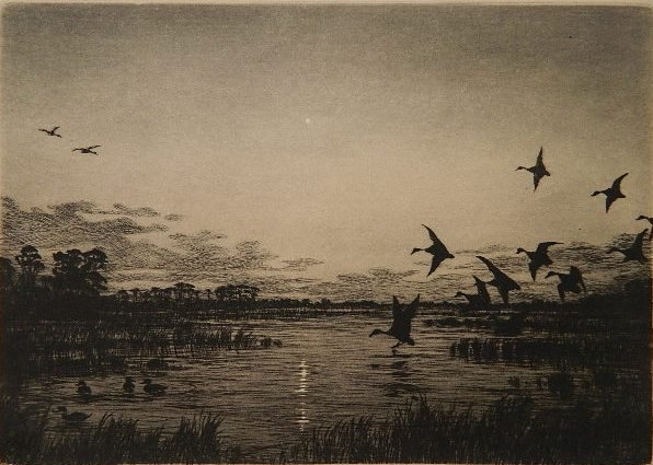 Hans Kleiber drypoint: Hans Kleiber (American 1887-1967)- ''Evening Star''- drypoint, ca. 1930, signed and titled in pencil, minor soiling and staining in margin and verso. 8 1/4 x 11 1/2''