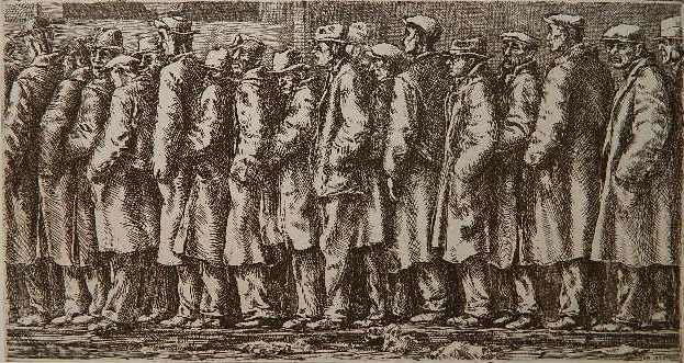 Reginald Marsh etching: Reginald Marsh (American 1898-1954)- ''Breadline - No One Has Starved'' (Sasowsky 139)- etching, 1932, as published in 1969 by The Whitney Museum in an edition of 100, numbered 30/100 in pencil, Whitn