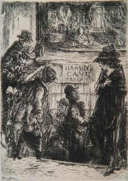 John Sloan etching: John Sloan (American 1871-1951)- ''Bandit's Cave'' (Morse 195 viii)- etching, 1920, signed in pencil, edition of 500 for the New Republic, a rich impression with plate tone printed on cream laid paper