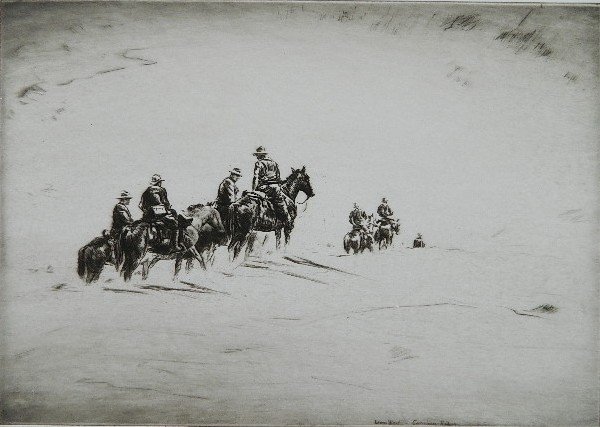 Levon West drypoint: Levon West (American 1900-1968)- ''Canadian Rivers''- drypoint, 1939, signed in pencil, trial proof apart from the edition of 100, an extremely rich impression on light greenish toned paper with full