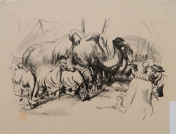 Henry G. Keller 2 lithographs: Henry G. Keller (American 1869-1949)- ''Cart Horse Resting''; ''Circus Tent''- 2 lithographs, ca. 1930's, both signed in pencil, both Print-A-Month publications, various sizes.