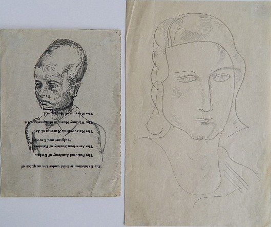William Sommer 2 study drawings: William Sommer (American 1867-1949)- Head Studies- 1 pen and ink, and 1 pencil. 6 1/4 x 4 1/2''; 8 1/4 x 5 1/2''