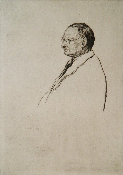 Muirhead Bone drypoint: Muirhead Bone (British 1876-1953)- John Robertson Esq. of Dundee (Dodgson 430 vi/VI)- drypoint, 1929-30, signed in pencil, 10 impressions of this state, 28 or 29 impressions in all. 10 x 7''