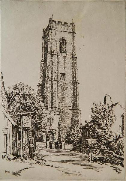 Muirhead Bone drypoint: Muirhead Bone (British 1876-1953)- ''Haspisburgh Church, Norfold'' (Dodgson 447 iv/IV)- drypoint, 1934, signed in pencil, 28 impressions in this state, 38 impressions in all. 9 7/8 x 6 7/8''