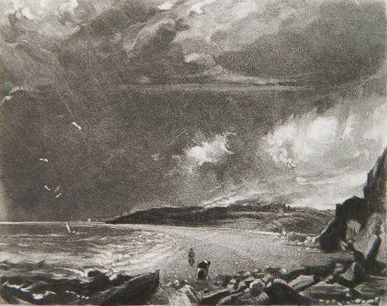 David Lucas mezzotint: David Lucas (British 1802-1881)- ''Weymouth Bay, Dorsetshire'' (Wilton 6)- mezzotint on wove paper, 1830, after John Constable, from English Landscape Scenery, from a published edition, few minor foxi