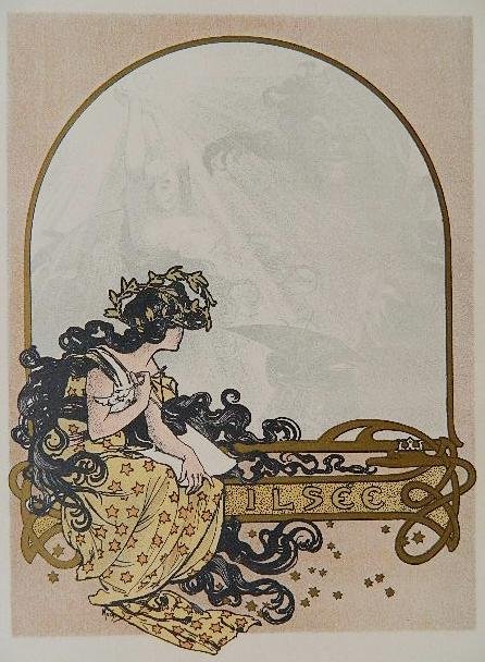 Alphonse Mucha lithograph: Alphonse Mucha (Czechoslovakian 1860-1939)- ''Ilsee''- lithograph in colors, as published in a book. 8 x 6''