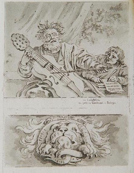 Jean C. R. de Saint-Non etching and aquatint: Jean Claude Richard de Saint-Non (French 1727-1791) after Matia Preti called Il Calabrese- ''Viola da Gamba Player''- etching and aquatint on laid paper, trimmed along platemark. 6 7/8 x 5 1/8''