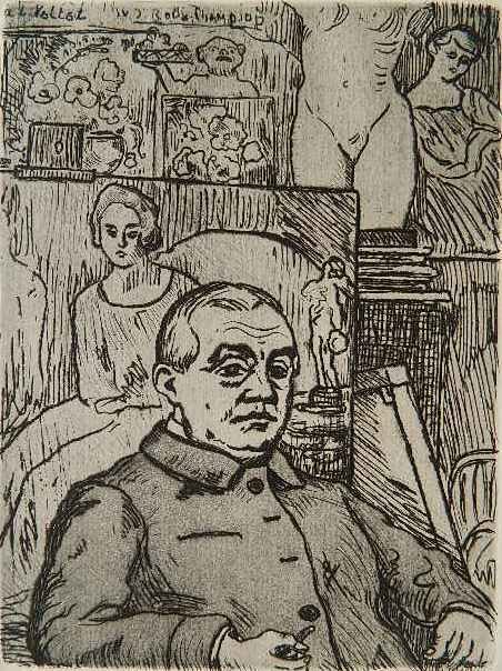 Joseph Victor Roux-Champion etching and aquatint: Joseph Victor Roux-Champion (French 1871-1953)- Louis Valtat in His Studio- etching and aquatint. 9 1/4 x 6 7/8''
