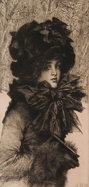 James J. Tissot etching and drypoint: James J. Tissot (French 1836-1902)- ''Le Dimanche Matin'' (Wentworth 72)- etching and drypoint, 1883, signed in pencil, with the Artists red ink stamp (Lugt 1545). 15 3/4 x 7 9/16''