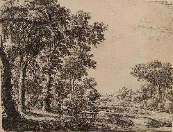 Anthonie Waterloo etching: Anthonie Waterloo (Flemish 1609-1690)- Landscape- etching, mounted to support sheet, corners missing. 8 1/2 x 11 1/8''