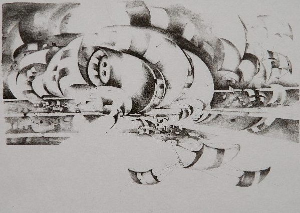 Lee Bontecou lithograph: Lee Bontecou (American 1931- )- Eleventh Stone (Sparks 25)- lithograph on Kochi hand-made paper, 1966-70, signed, dated and numbered 7/23 in pencil, printed and published by ULAE, minor handling creas