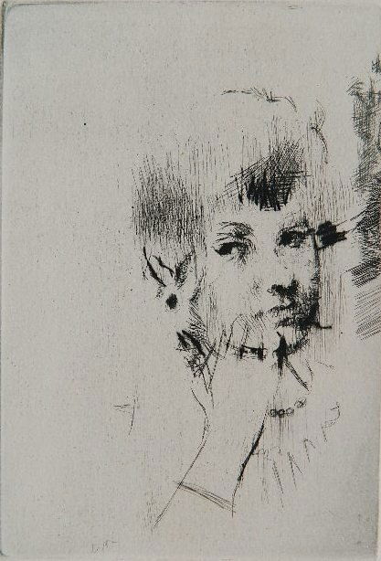 Jack Levine etching: Jack Levine (American 1915-1020)- ''Meditation'' (Prescott & Prescott 24)- etching and drypoint, 1964, signed and numbered 119/250 in pencil, blindstamp of the printer Emilio Sorini lower right corner