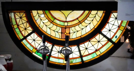 Leaded stain glass transom window