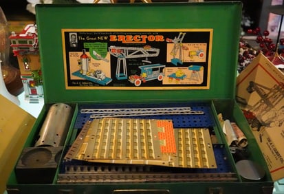 A. C. Gilbert Erector set with rare buildings and catalog 1934