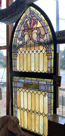 4 Gothic leaded glass windows