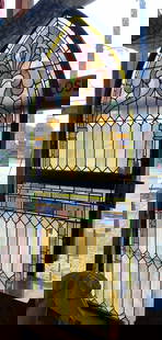 4 Gothic leaded glass windows: Arched windows 61 x 45 1/2" Rectangle windows- 1-62 x 38" & 1- 52 1/2 x 45 1/2"