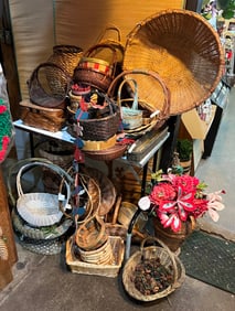 Wicker baskets and 8 hanging wicker shades