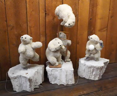 5 automated Polar Bears: Polar Bear Skating&nbsp;(2)&nbsp; 34&quot;h &amp; 38&quot;h:&nbsp; &nbsp;&nbsp;2&nbsp;Polar Bears Climbing a Ladder&nbsp;&nbsp;&nbsp;51&quot;h &amp;&nbsp;Polar Bear Standing AS IS, not guaranteed to b