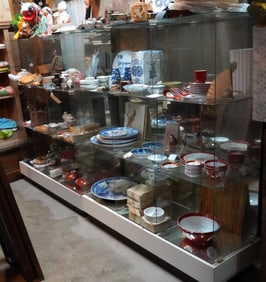 Pair of glass display shelves