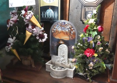 2 small Christmas Trees and table top fountain