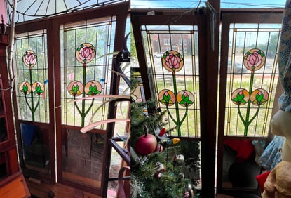 Set of 4 leaded glass windows