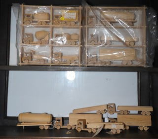 6 Sets of wooden toy trucks