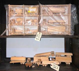 6 Sets of wooden toy trucks