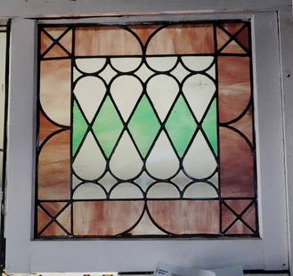 Pair of leaded glass windows: 22 3/4 x 24 x 2 3/4&quot;
