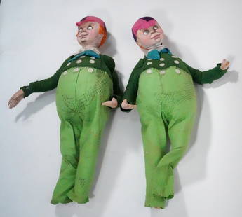 2  dolls- Alice in Wonderland: Tweedledee&nbsp;&amp;&nbsp;Tweedledum-&nbsp;2 composition dolls.&nbsp; 31&quot;h AS IS&nbsp; Provenance: Halle&#39;s Department store- Cleveland, OH