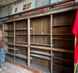 Large Oak country store back shelf unit