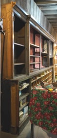 Large Oak country store back shelf unit