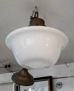 10 Ceiling chandeliers: all with milk glass shades, different styles.