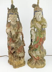 Pair of Chinese wood gesso lamps