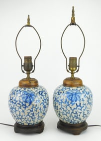 Pair of Chinese porcelain blue & white lamps