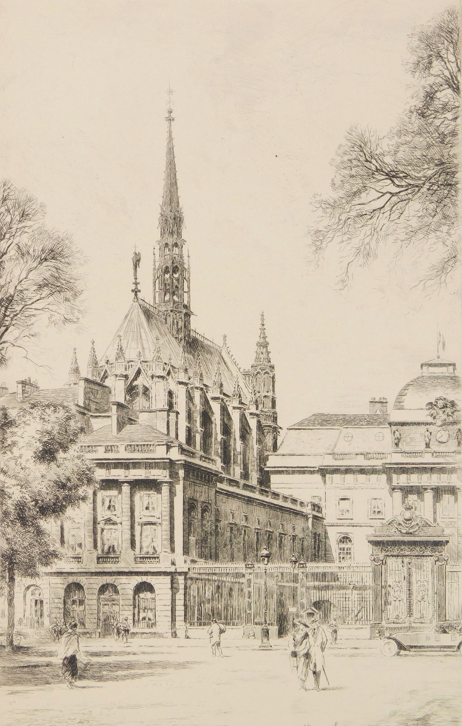 Louis-Charles Willaume (Fench, 1874-1949) etching: La Sainte- Chappele chalcographie with Louvre museum blindstamp lower right. 16 1/2 x 10 1/2" Provenance: Private collection- Washington, DC