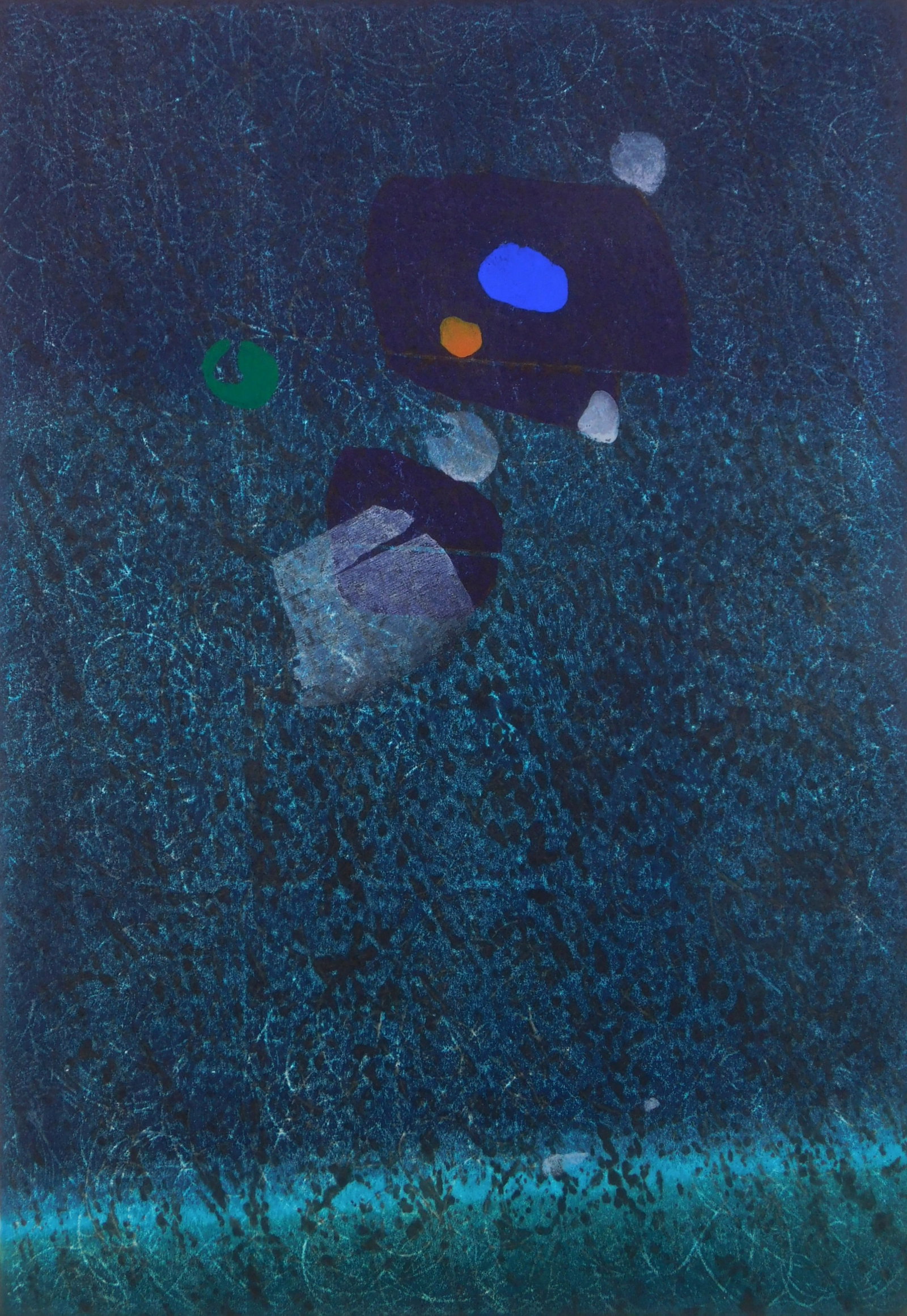 Hideo Hagiwara (Japanese, 1913-2007) woodblock: Germination No. 5 woodblock in colors, 1965, signed, dated and numbered 39/210 in pencil. 25 5/8 x 17 3/4" Provenance: Private collection- Greeley, CO