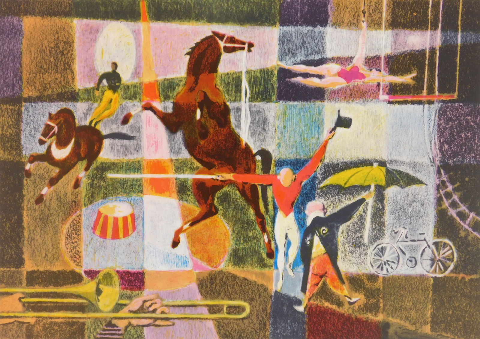 Georges Schreiber (American, 1904-1977) lithograph: Center Ring lithograph in colors (3 copies), all signed in pencil. 11 3/8 x 16" Provenance: Private collection- New Orleans, LA