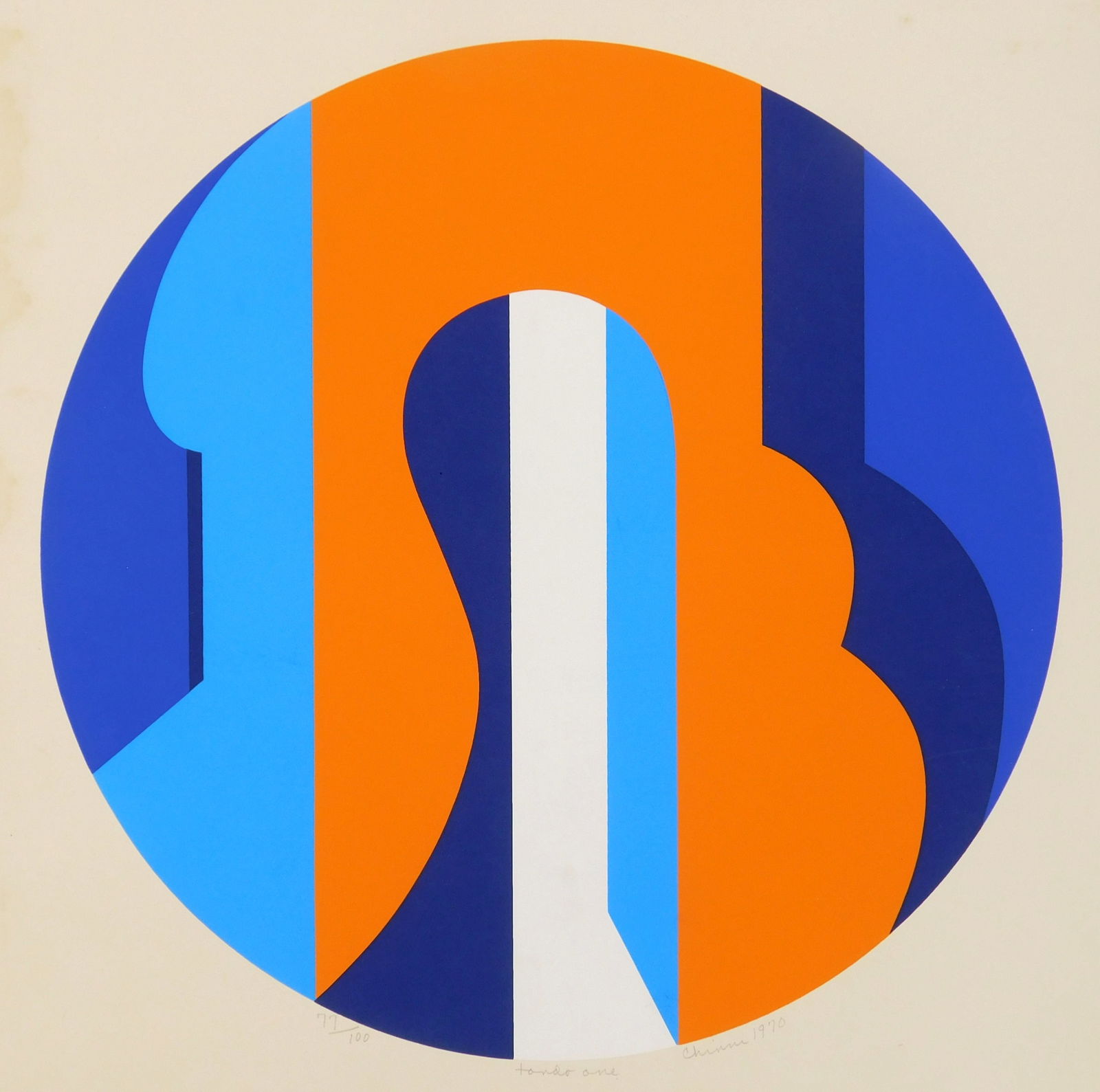Peter Chinni (American, 1928-2019) silkscreen: Tondo One silkscreen in colors, 1970, signed, titled & numbered 77/100 in pencil. 12" dia. Provenance: Private collection- New Orleans, LA