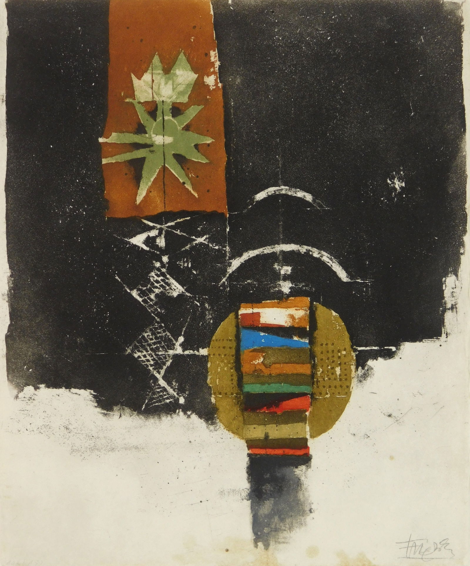 Johnny Friedlaender (German/French 1912 - 1992) lithograph: Mirage lithograph in colors, 1977, signed in pencil. 12 1/2 x 10 3/8" Literature: Schmucking 575 Provenance: Private collection- Cleveland, OH