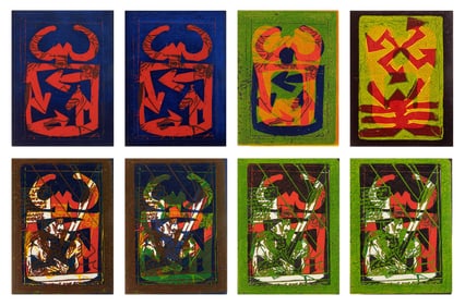 Tom Montag (American, 20th c.) 6 color woodcuts