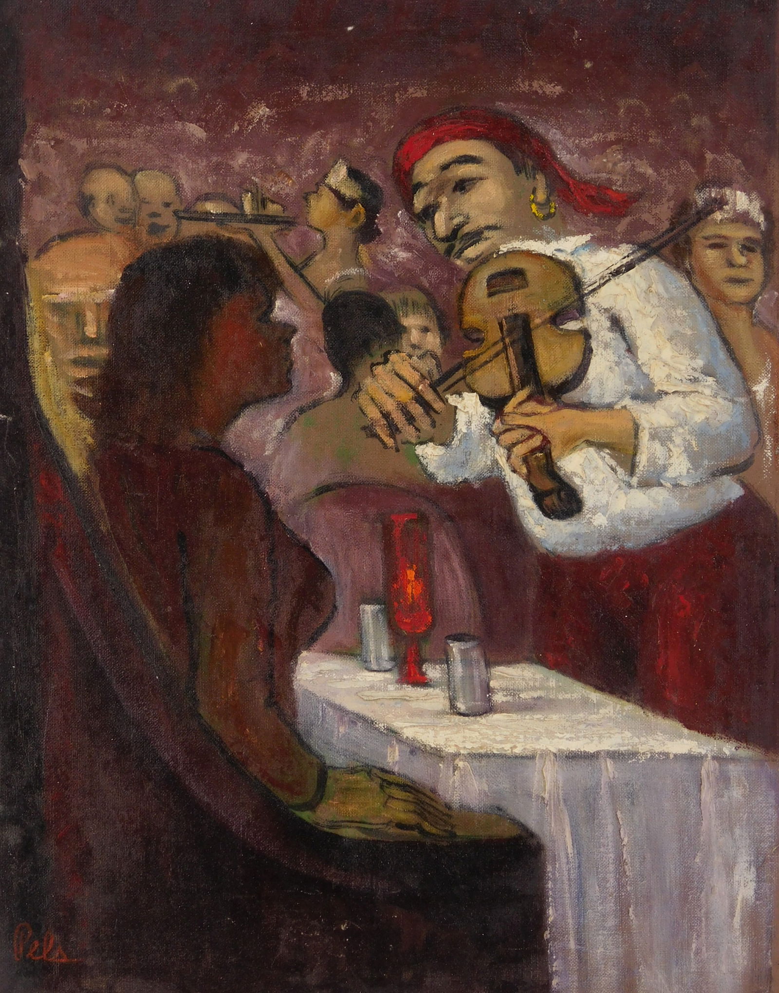 Albert Pels (American 1910-1998) oil: Russian Tea Room, Portrait of a Woman 0il on canvas (unstretched) (double-sided), signed Pels lower left, 15 3/4 x 11 3/4" Provenance: Private collection- New York, NY By descent estate of the ar