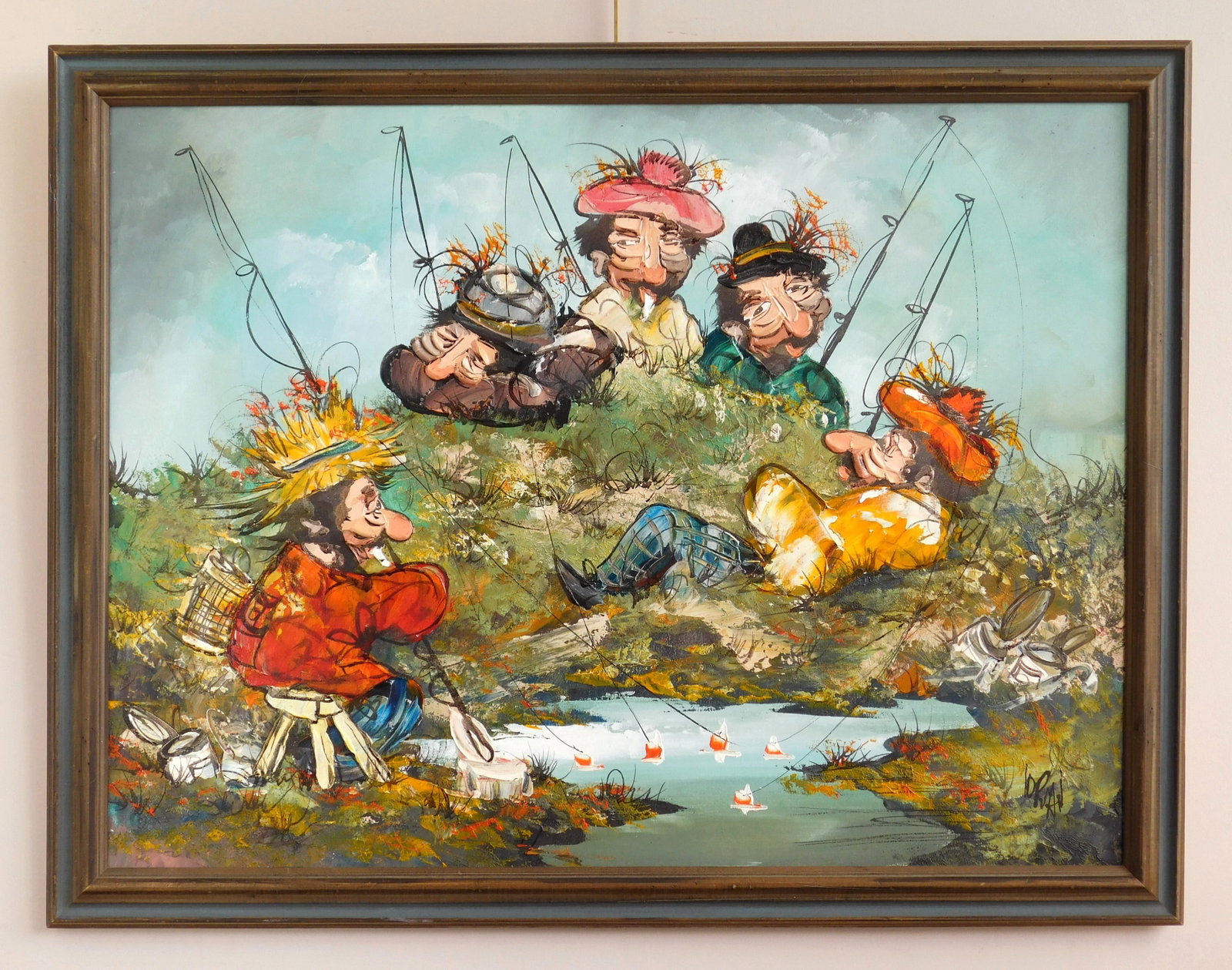 Lorian oil: Men Fishing oil on canvas, signed Lorian lower right, framed. 30 x 40" Provenance: Private collection- Elizabethtown, KY
