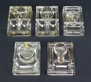5 Clear glass inkwells/ pen holders