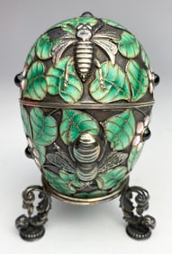 A contemporary Russian silver and enamel Easter egg box