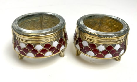 Two Vintage Russian Enameled Gilt Metal Salts