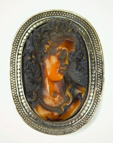 Antique Cameo Brooch with Amber Toned Carving